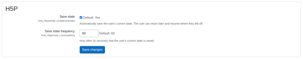 H5P resume settings of Moodle's custom H5P integration