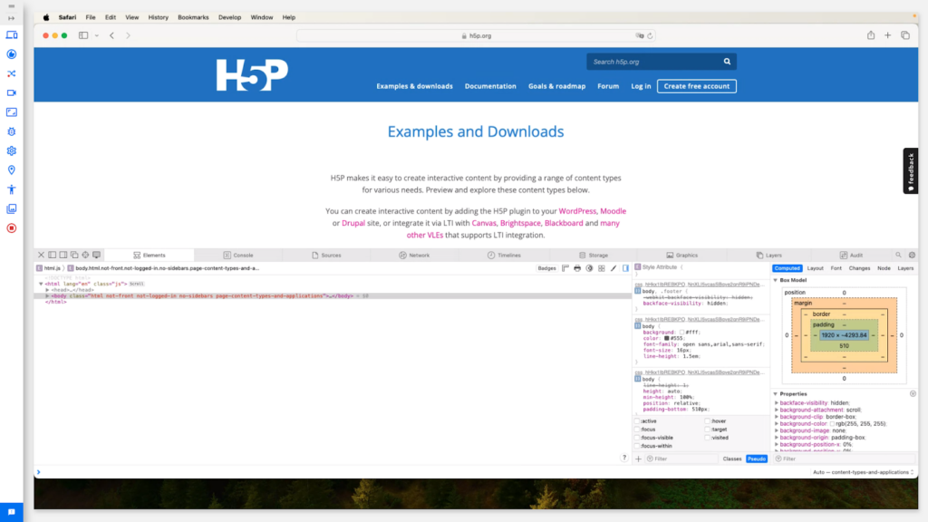 Screenshot of Safari on MacOS showing the development tools