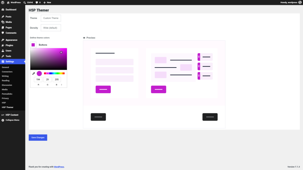 Screenshot of the theme picker on a WordPress dashboard